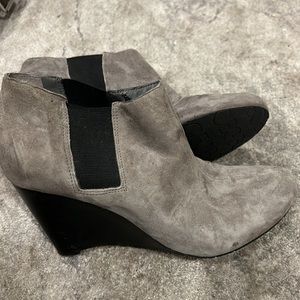 BCBG grey suede wedge heel booties